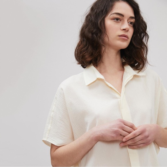 Billy Reid Hammered Cotton Shirt in Natural Size M/L - Picture 5 of 8